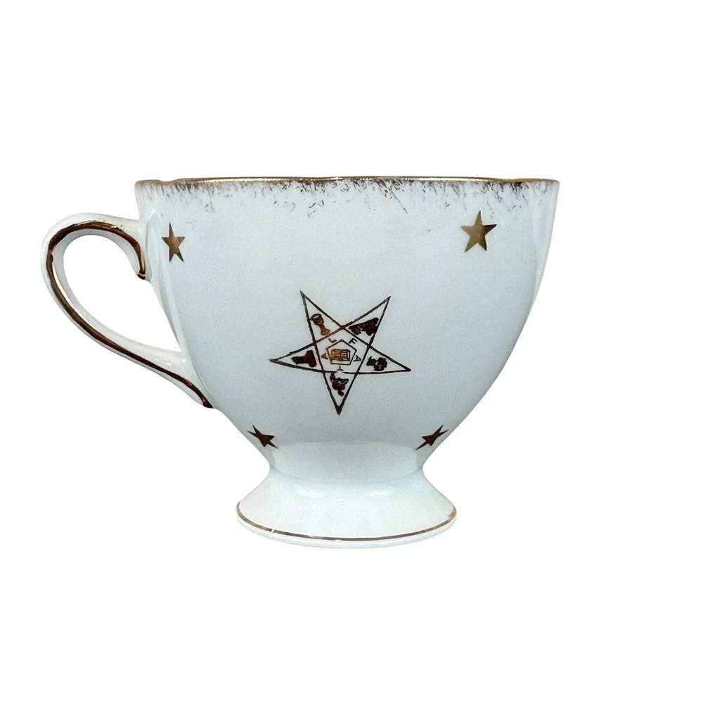 Vintage Piccadilly Bone China Masonic Eastern Star Footed Pedestal Teacup 2 3/4